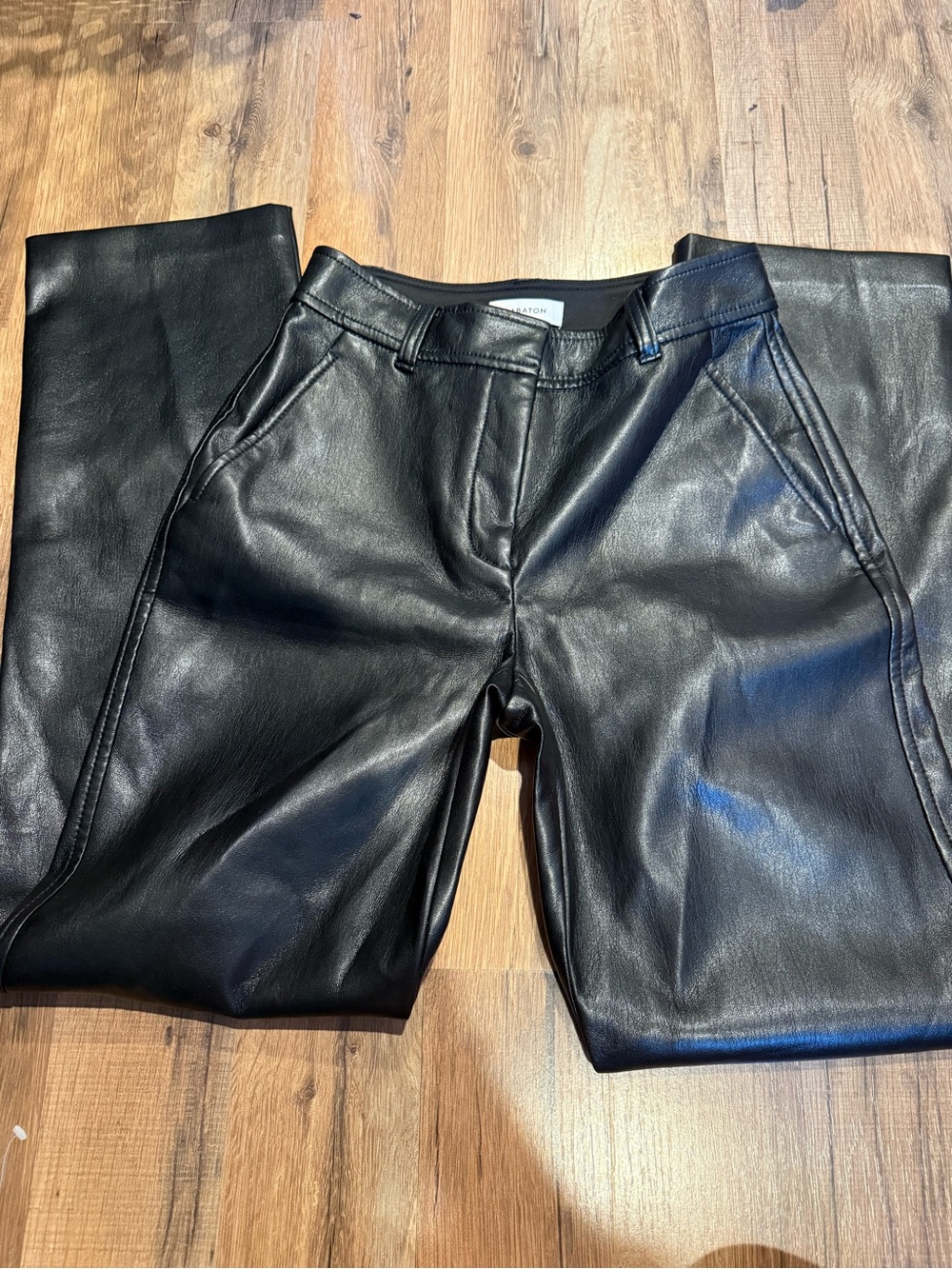 Babaton Black Faux Leather Straight-Leg Pants